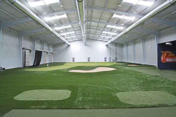 San Francisco indoor putting facility with tee boxes